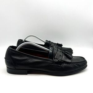 Salvatore Ferragamo Men Shoes Black 11 B Leather Kiltie Tassel Dress Loafers